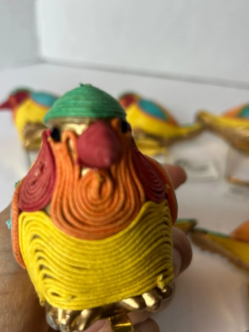 7 Pc Pier 1 Quilled Paper Sparrow Bird Napkin Holders Handmade colorful Kitschy